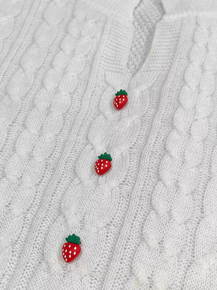 Cable knit sweater dress with strawberry buttons