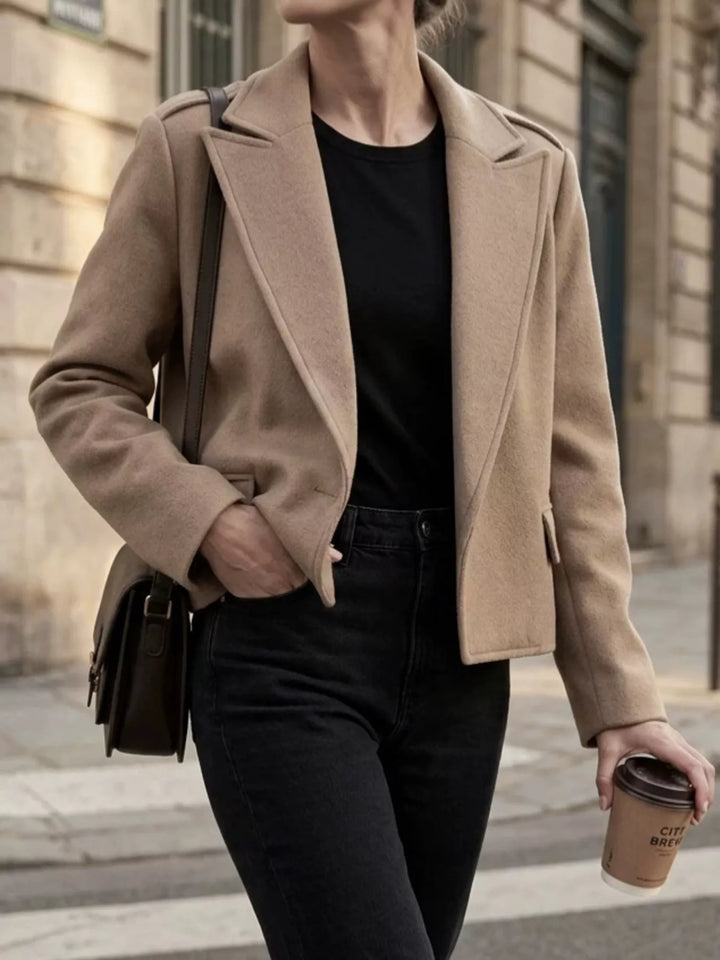 Notch lapel cropped jacket with epaulettes and flap pockets