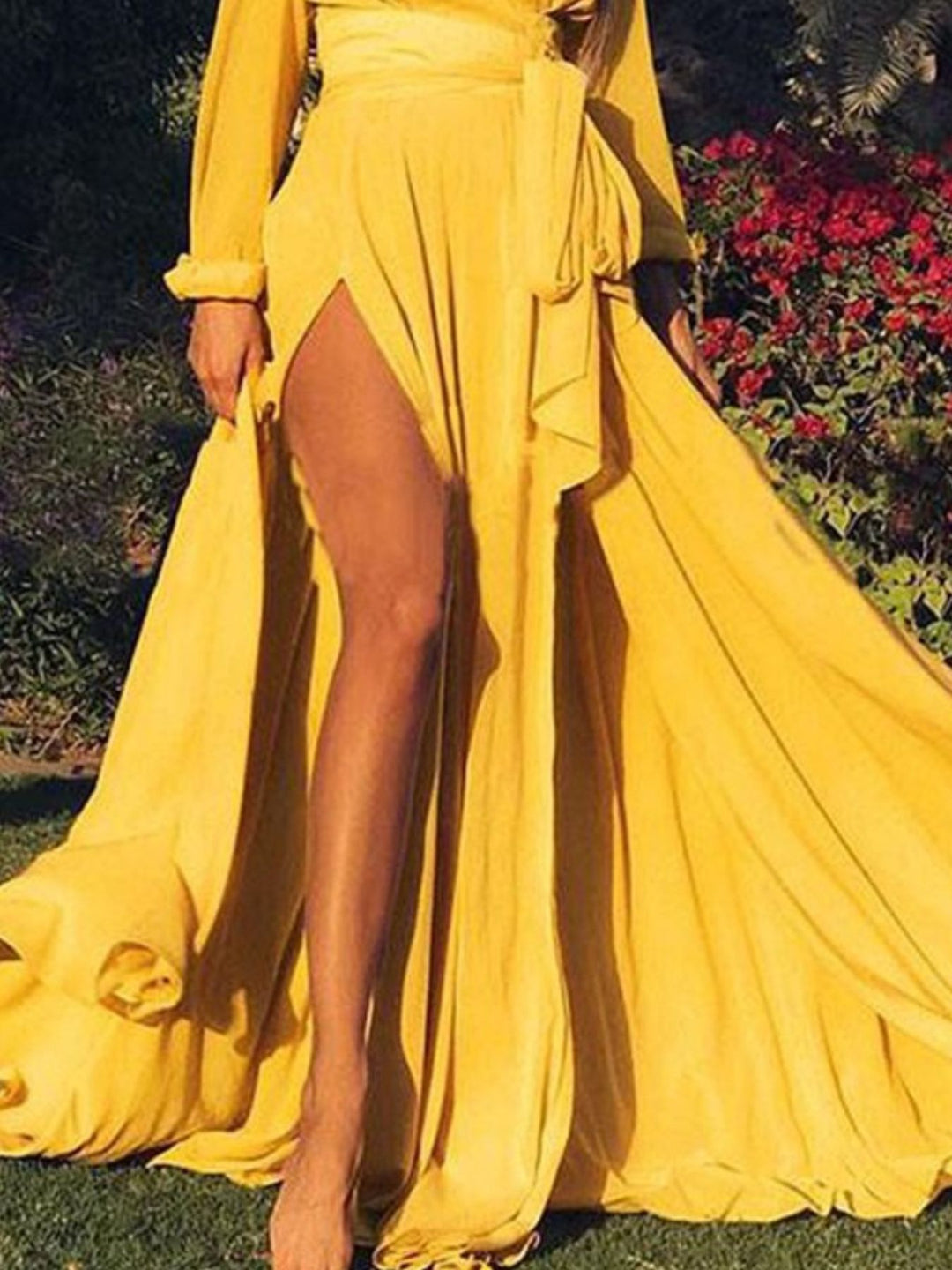 Satin surplice V-neck maxi dress with high slit