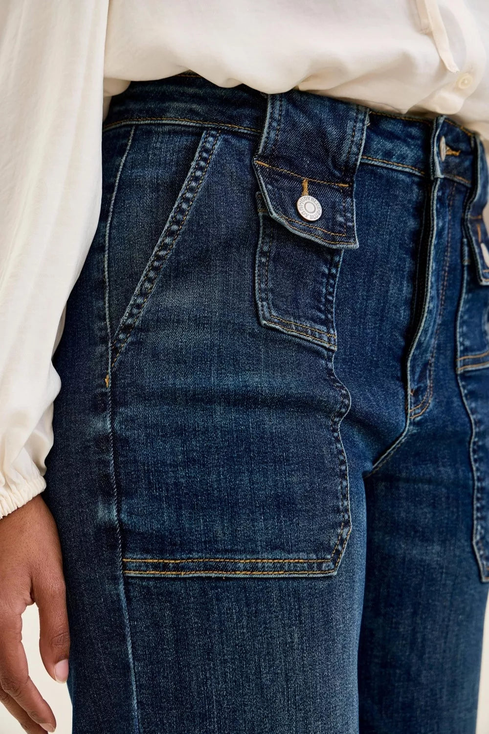 High-rise wide-leg crop utility jeans with patch pockets