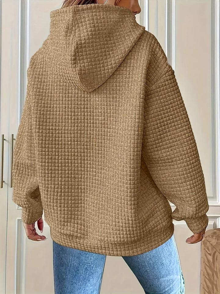 Textured waffle knit drawstring hoodie with kangaroo pocket