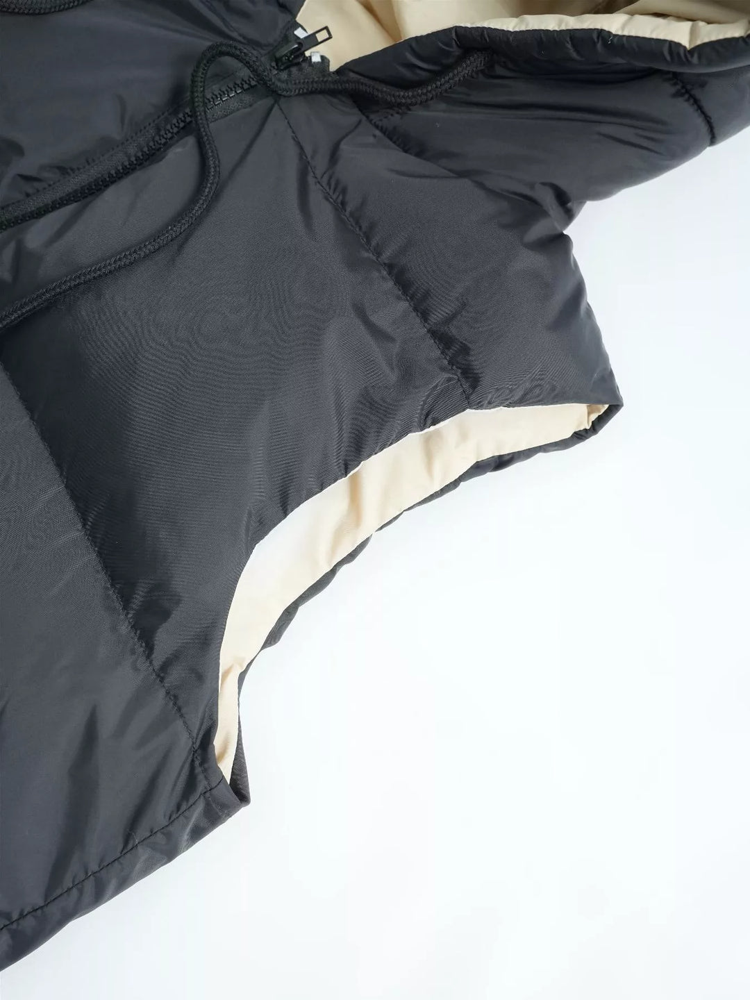 Longline hooded puffer vest with zip pockets