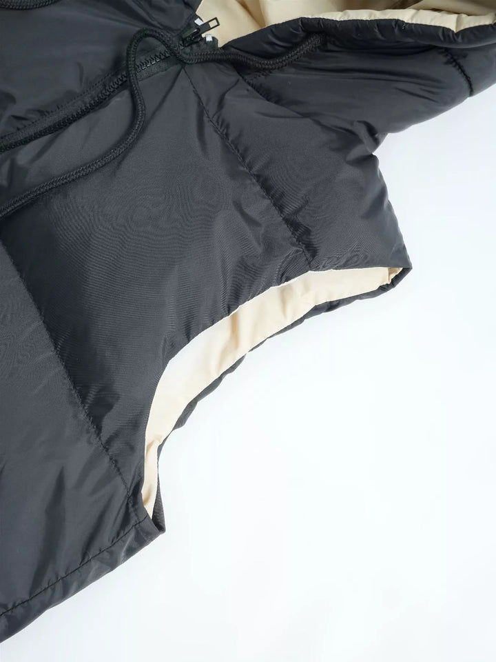 Longline hooded puffer vest with zip pockets