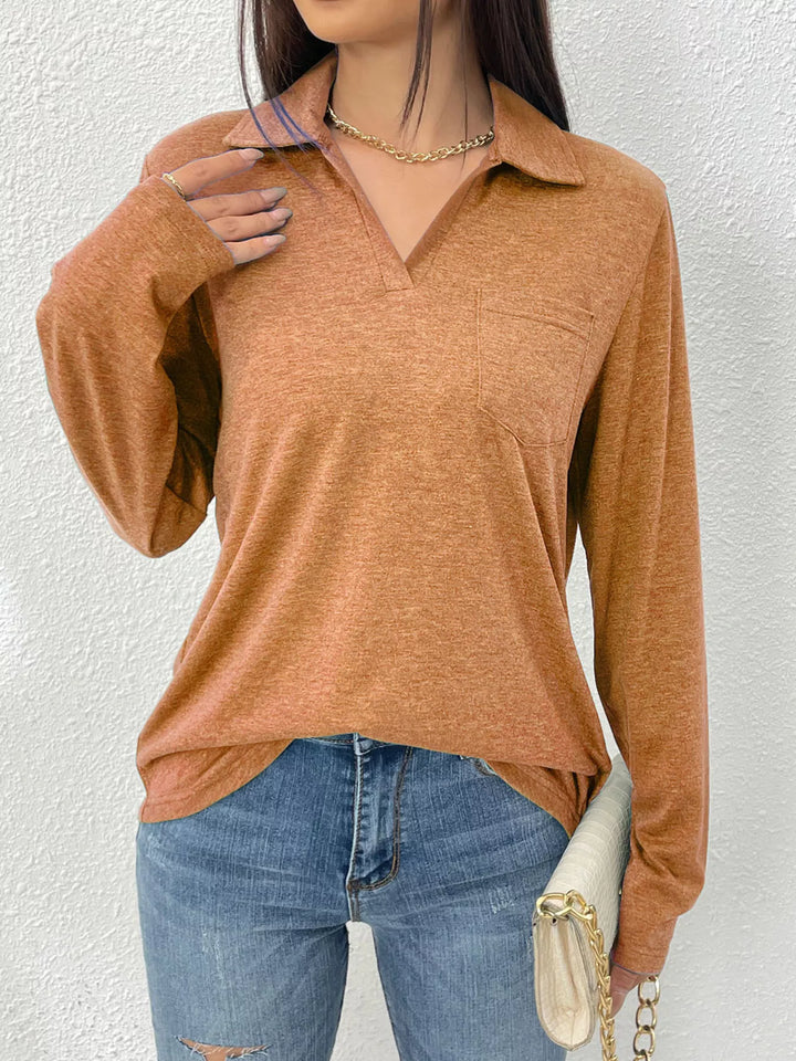 Sherbet Collared long sleeve polo top with chest pocket