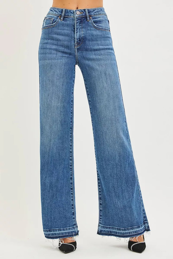 MEDIUM High-rise wide leg jeans with raw released hem