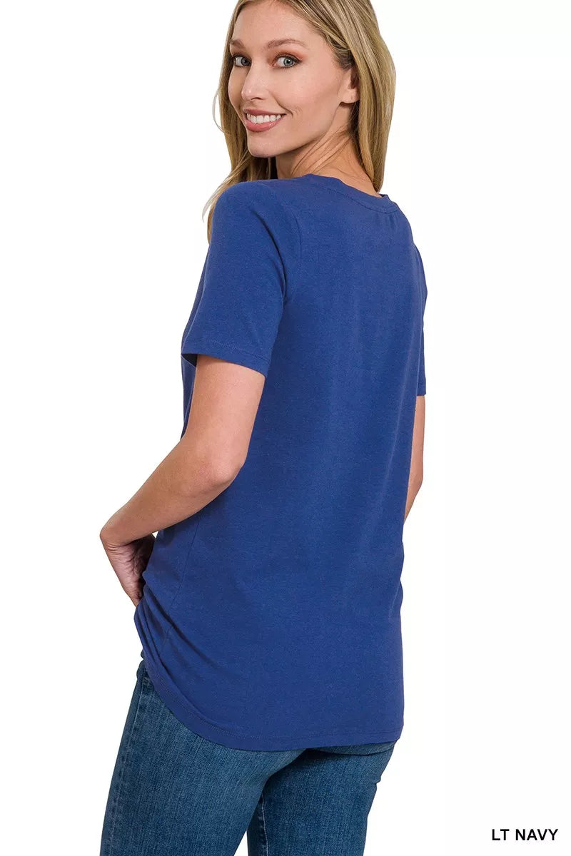Classic V-neck short sleeve cotton stretch tee
