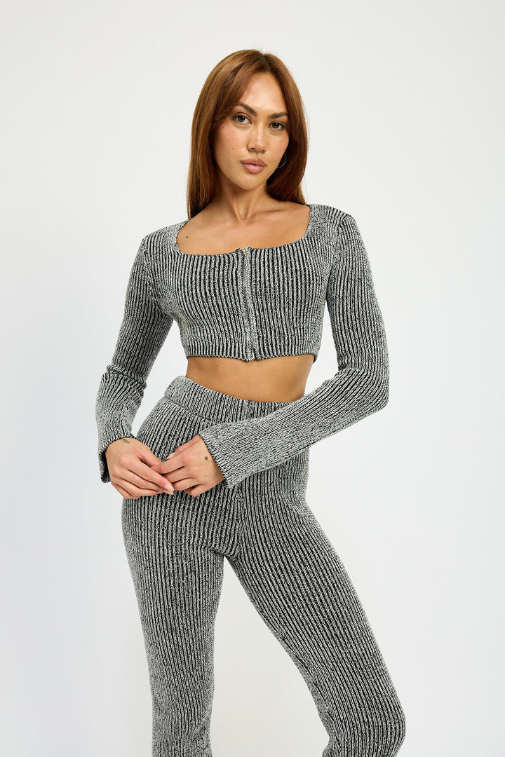 Ravello Ribbed Square Neck Zipper Crop Top