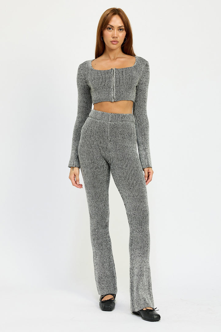 Ravello Ribbed Square Neck Zipper Crop Top