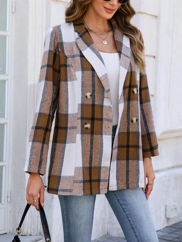 Plaid double-breasted blazer with notched lapels
