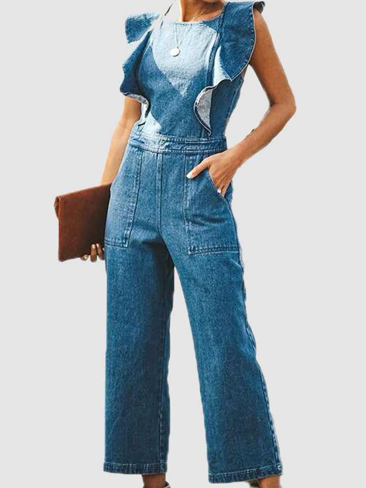 Medium Ruffled sleeveless wide-leg denim jumpsuit
