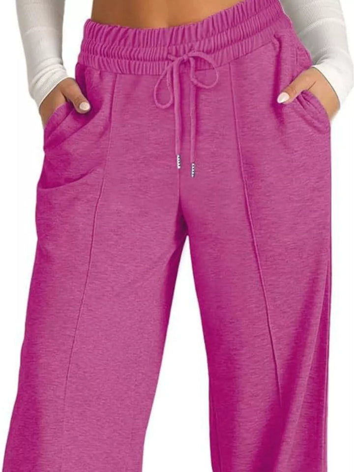 Wide-leg drawstring pants with elastic waist and pockets