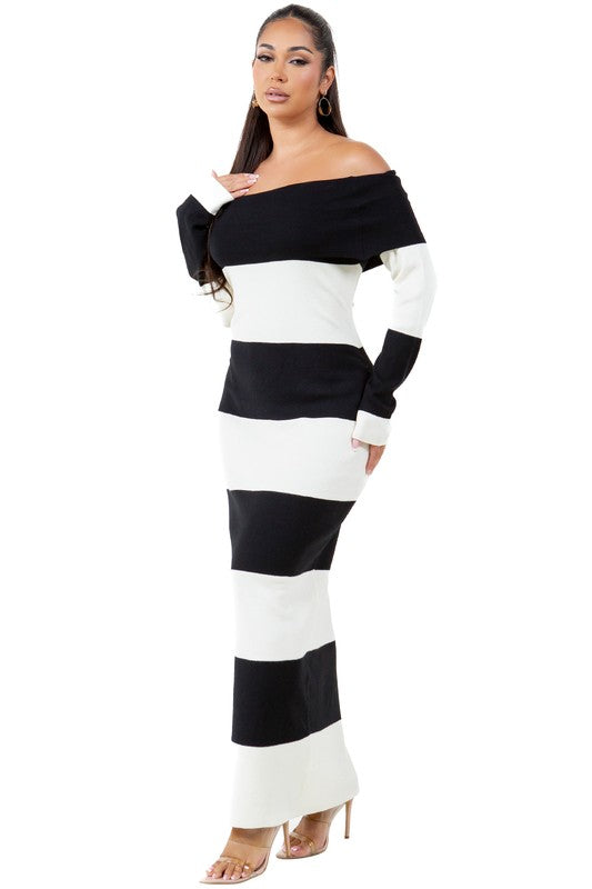 Riviera Off-Shoulder Striped Knit Maxi Dress