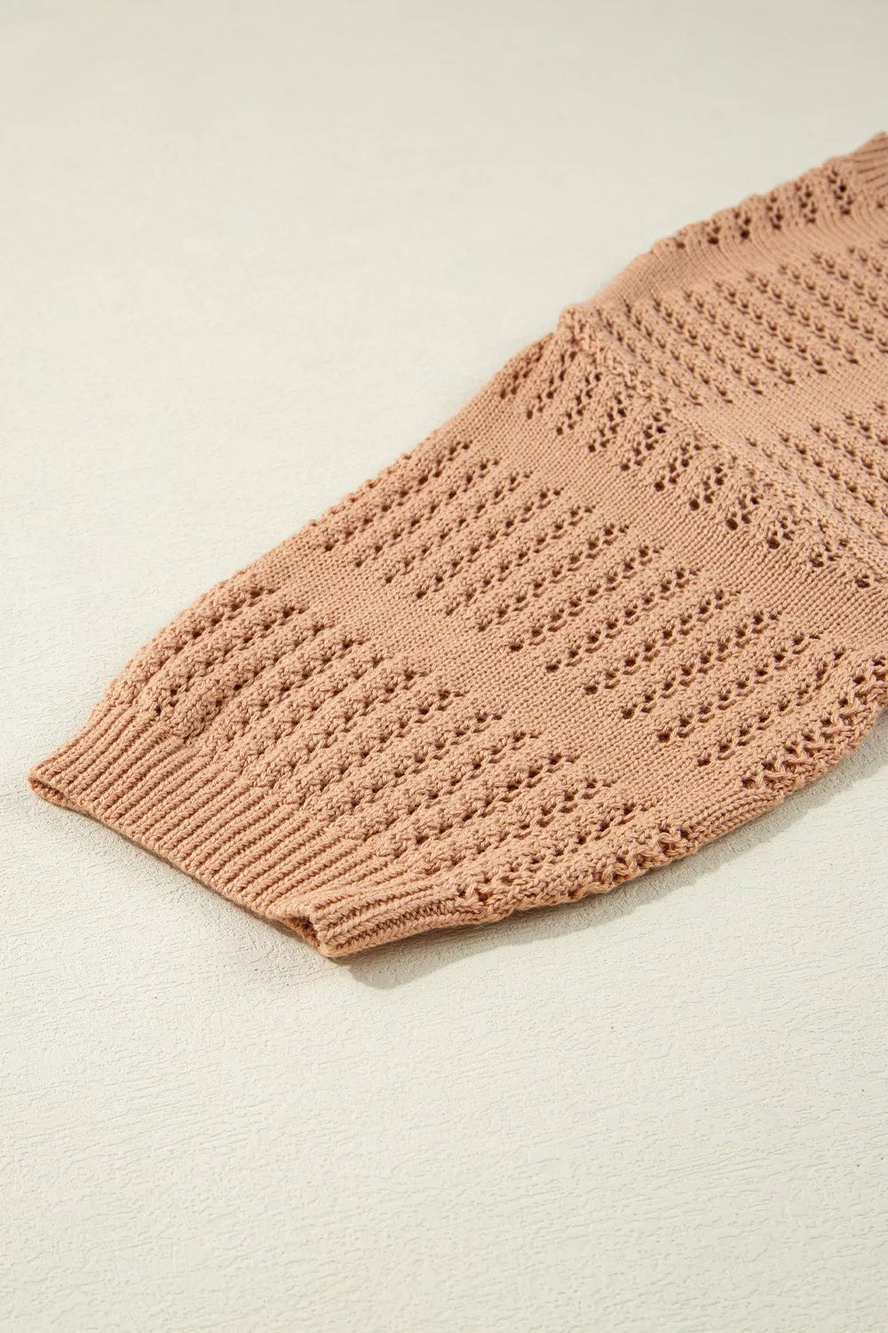 Openwork striped knit pullover with crew neck and short sleeves