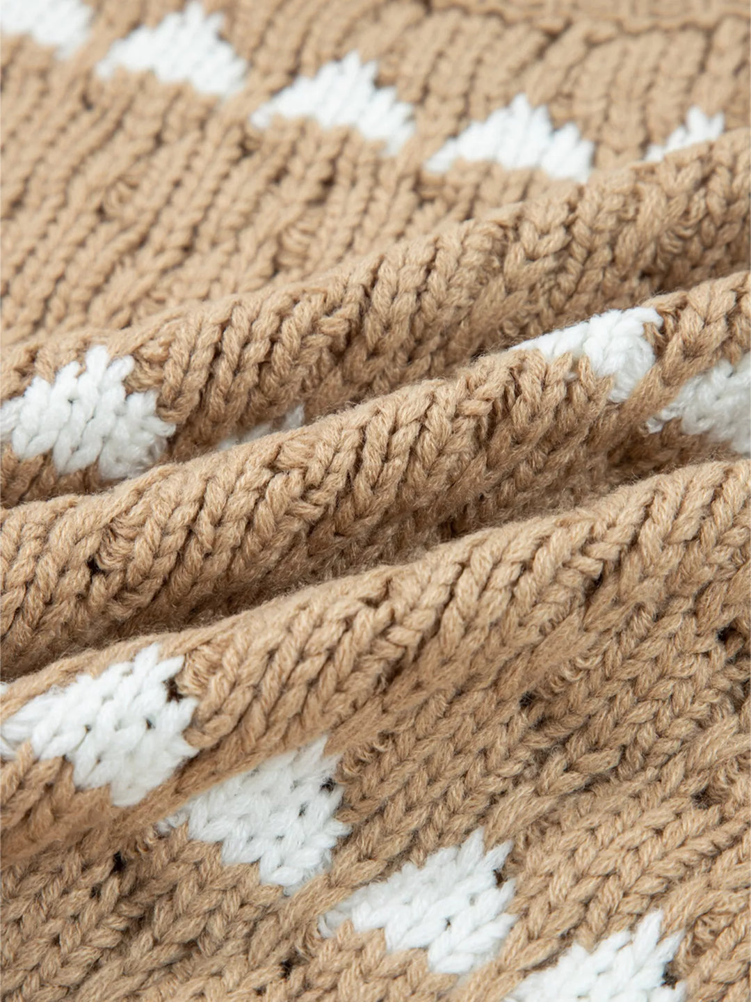 Textured knit puff sleeve sweater with contrast stripe detail