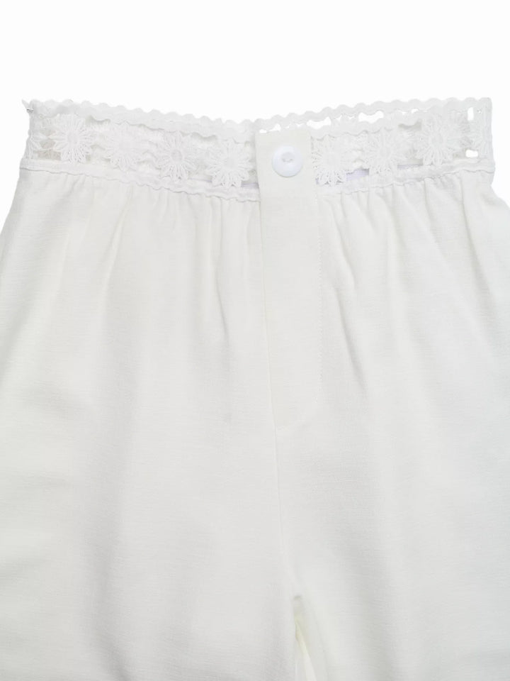 High-rise wide leg pants with crochet trim waist