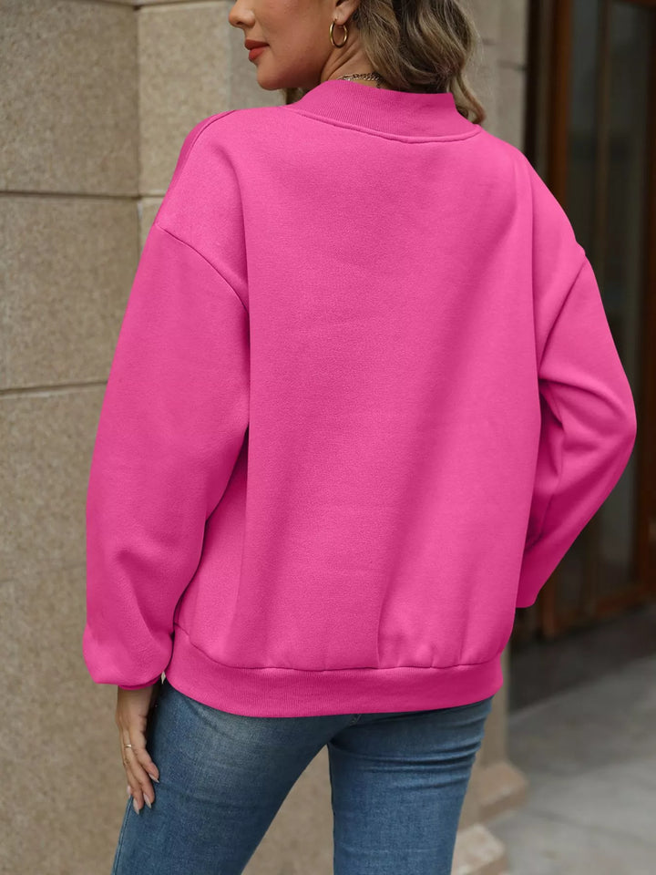 V-neck drop-shoulder pullover sweatshirt with ribbed trim