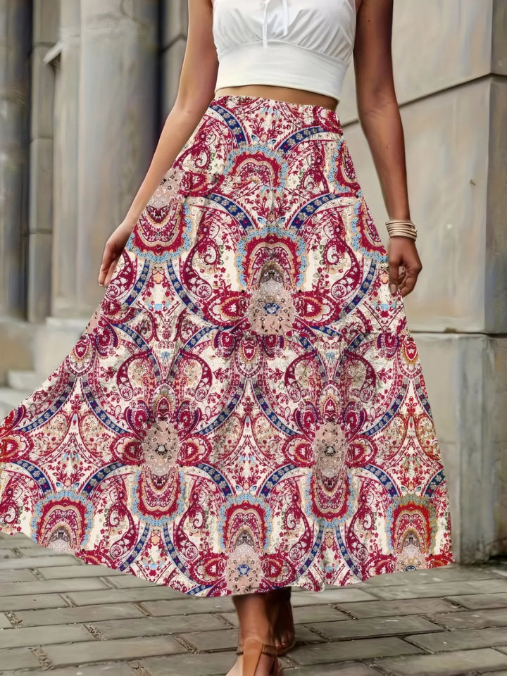 Smocked high-waist paisley print maxi skirt