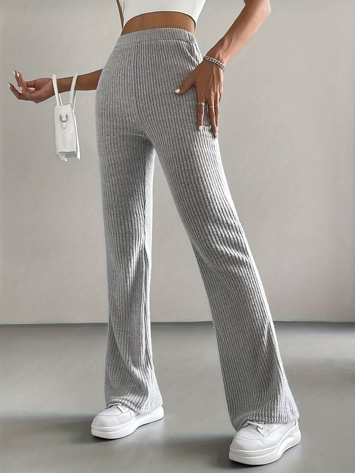 High-rise ribbed knit flare pants
