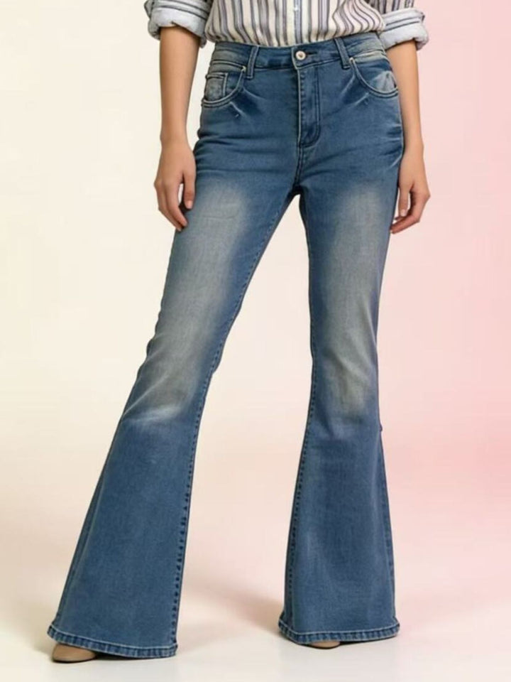 Light Blue Vintage wash high-rise flare jeans in stretch denim