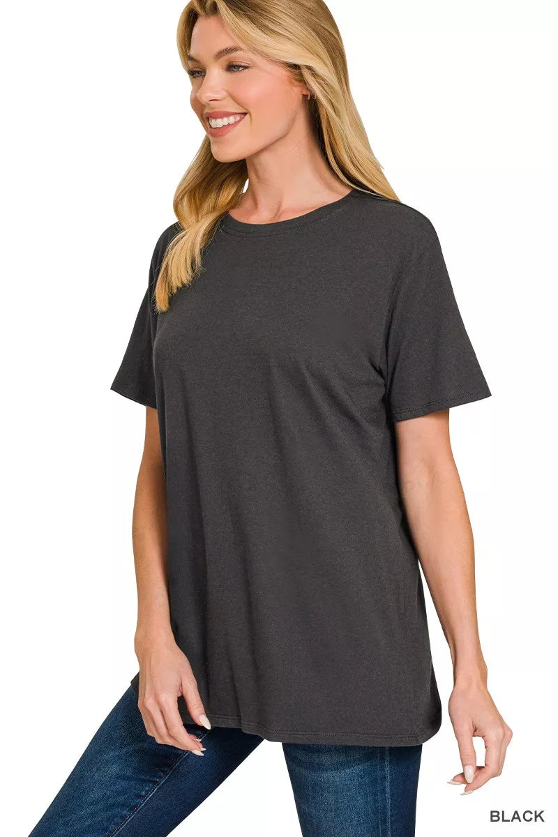 BLACK Cotton boyfriend crew neck tee with relaxed fit