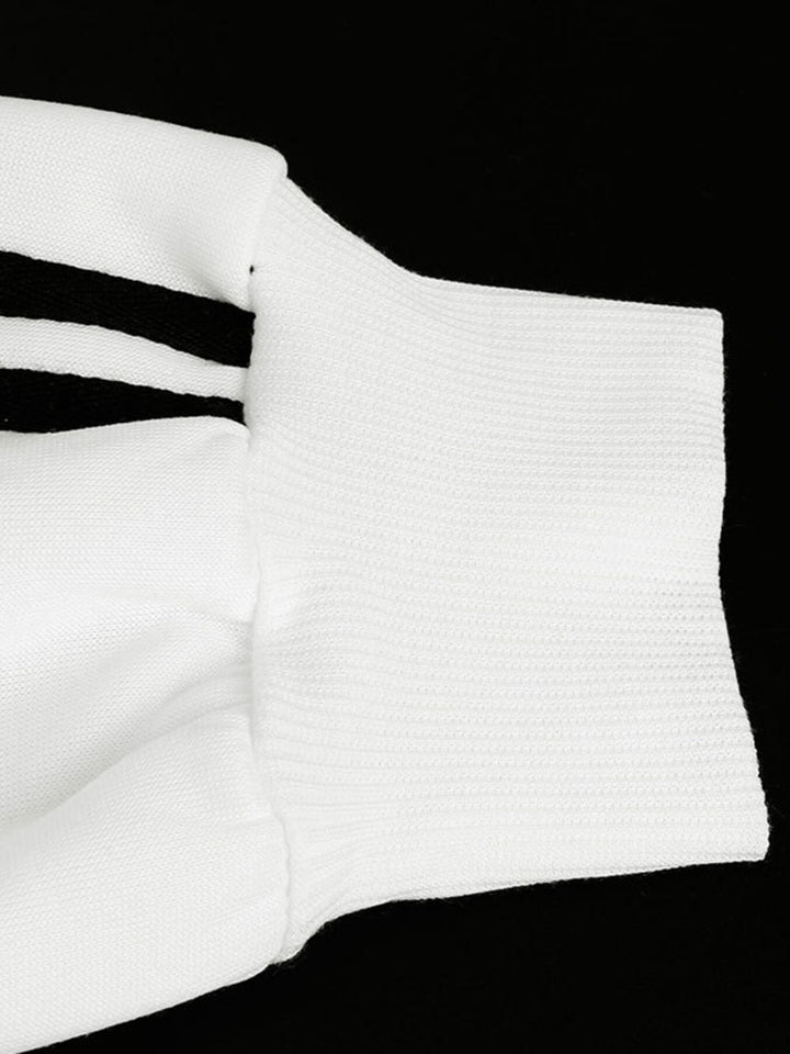 Zip-up hoodie with striped sleeves and bow detail