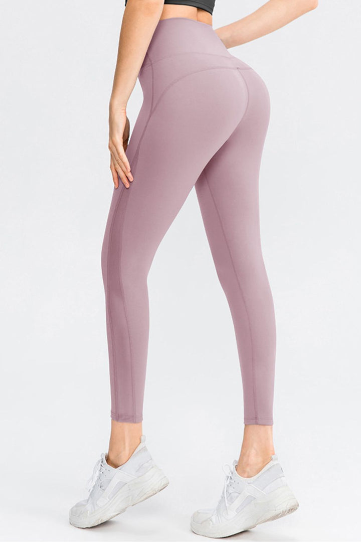 Wide waistband high-rise workout leggings with mesh panels