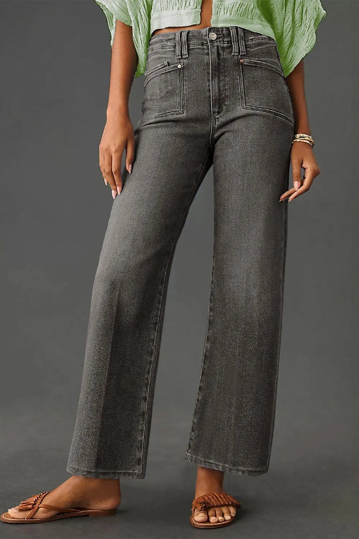 Vintage wash high-rise wide-leg jeans with patch pockets