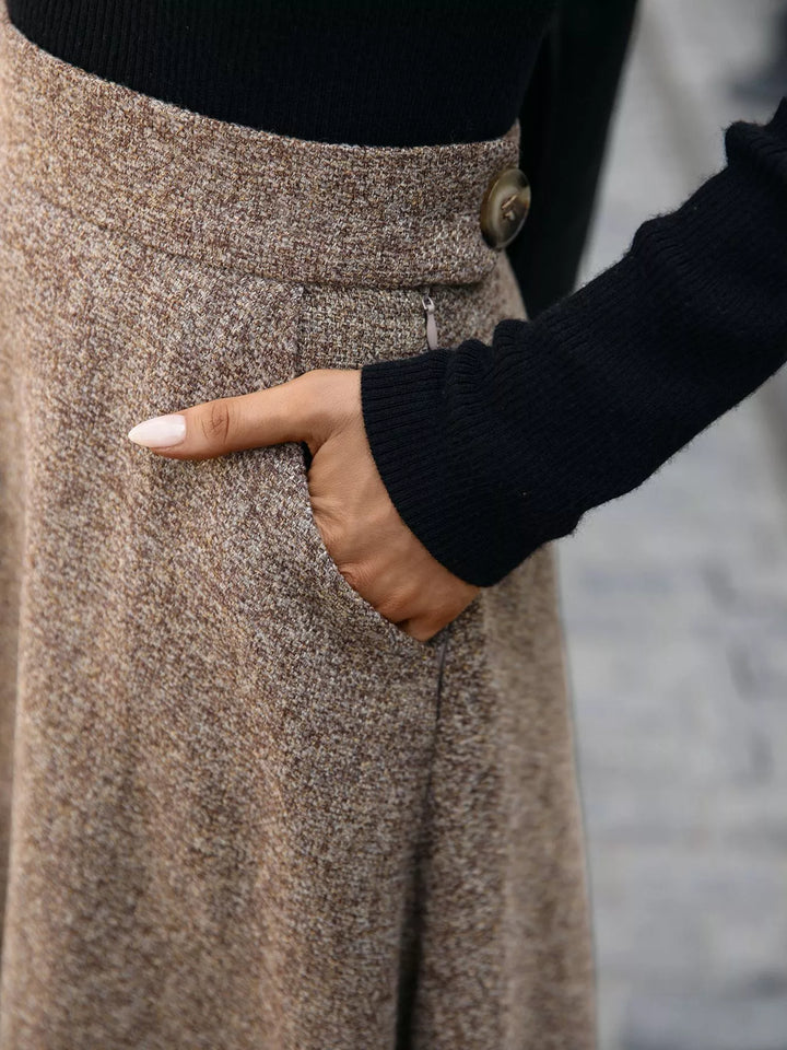 High-waist A-line midi skirt with side pockets