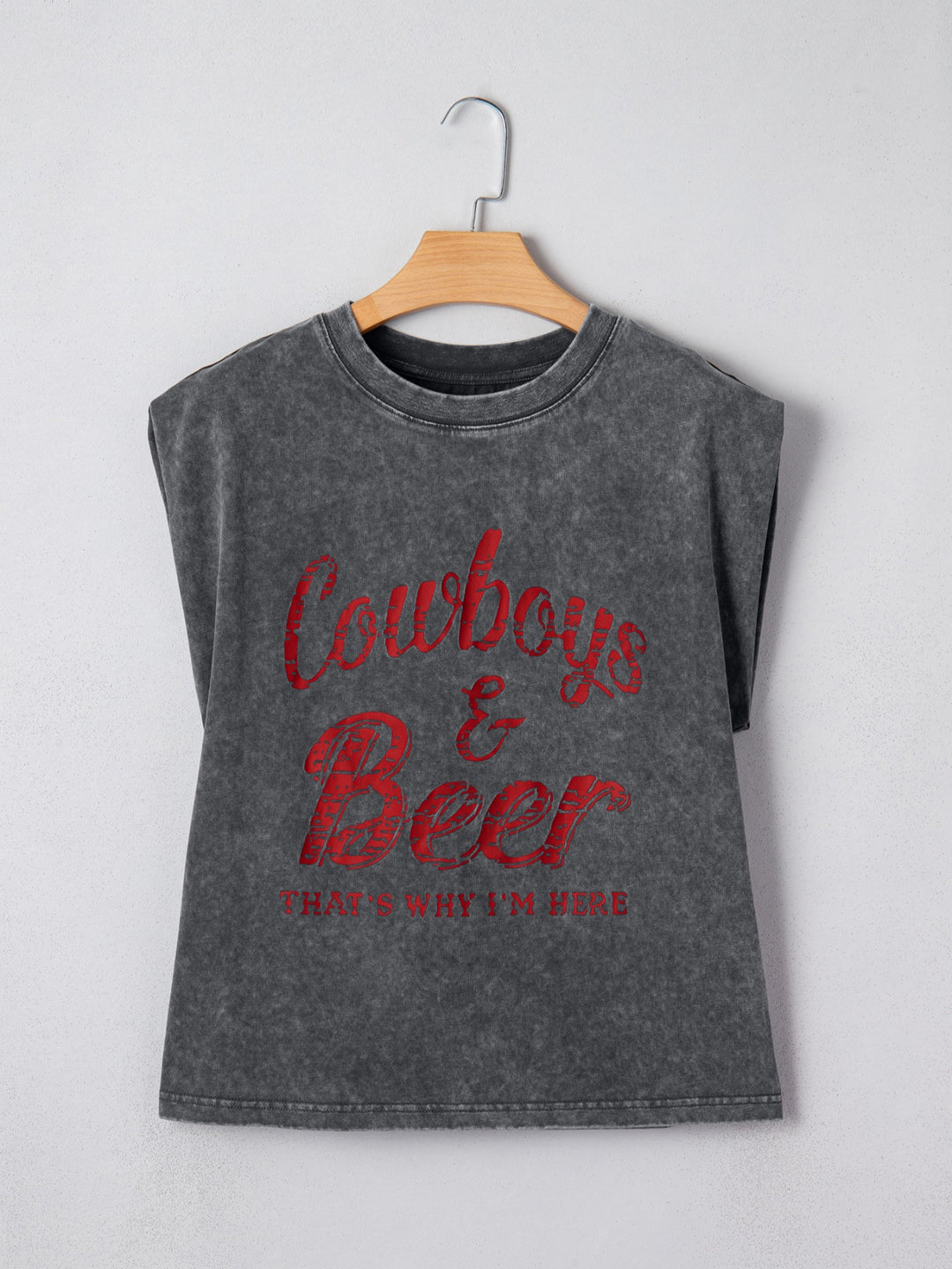 Cowboys &amp; Beer western graphic mineral wash tank top