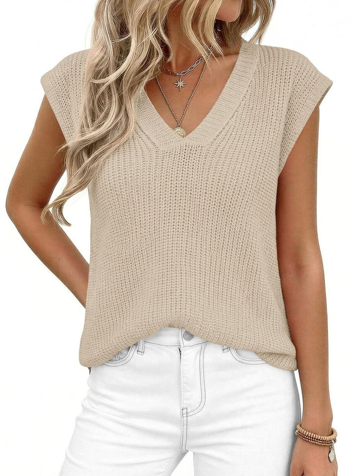 V-neck cap sleeve waffle knit sweater vest