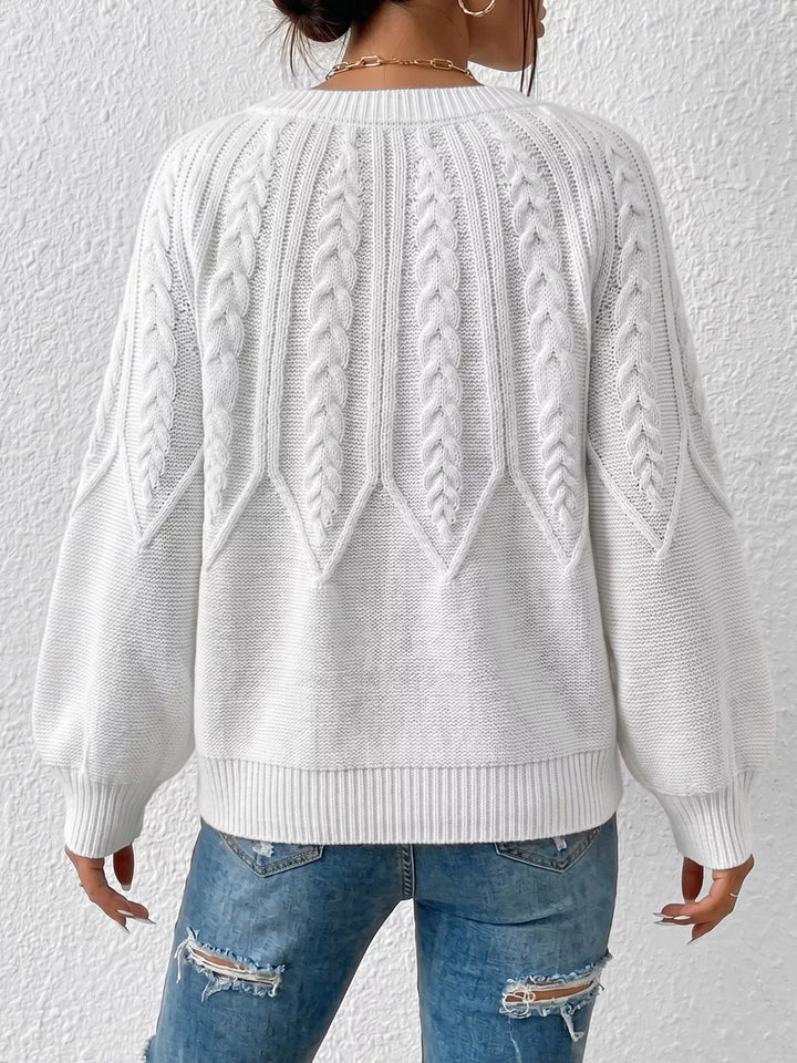 Braided cable knit crew neck pullover sweater