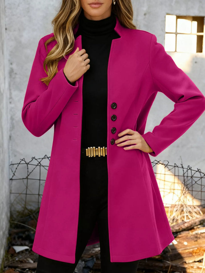 Deep Rose Single-breasted stand-collar longline coat