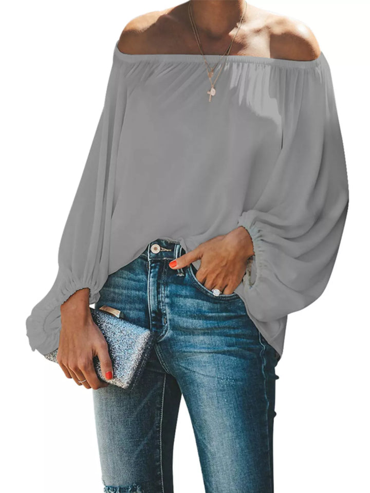 Gray Off-shoulder balloon sleeve blouse