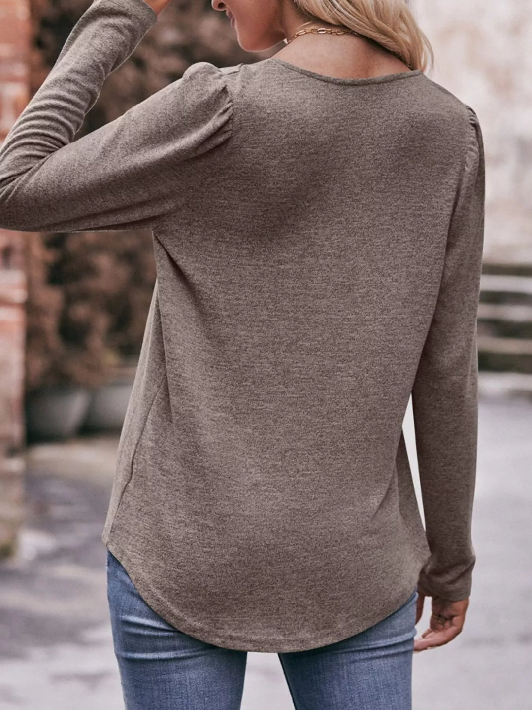 Pleated square neck long sleeve knit top