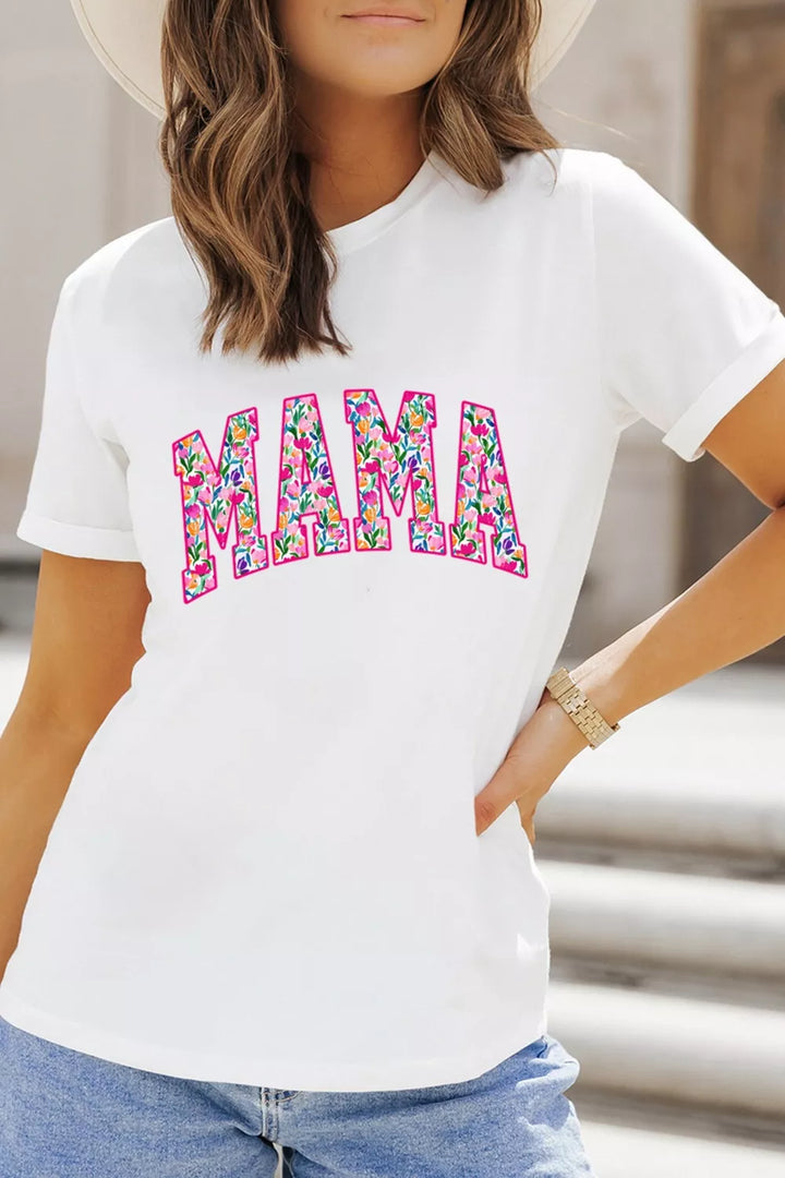 Floral MAMA graphic short sleeve crew neck tee