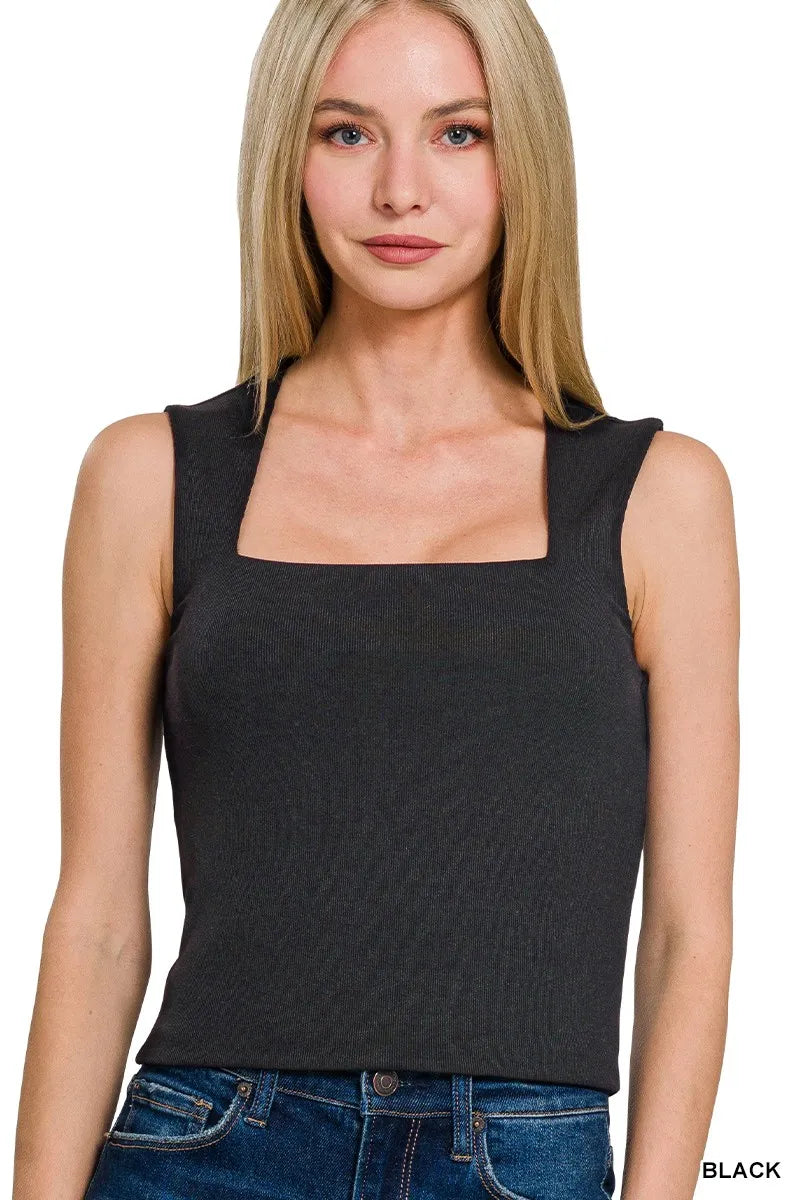 Ribbed seamless double-layer square neck tank