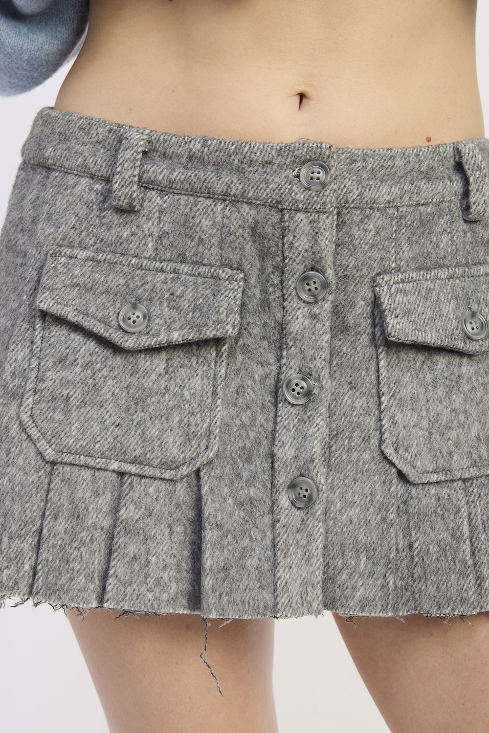 Pleated mini skirt with cargo pockets in wool-blend knit - H GREY