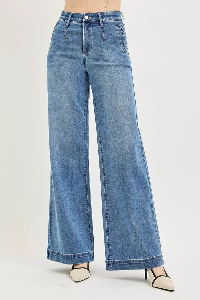 High-rise wide-leg jeans with tummy control waistband