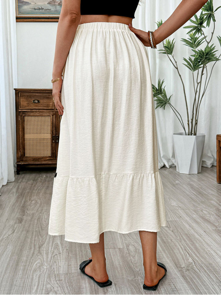 High-waist tiered midi skirt with ric-rac trim