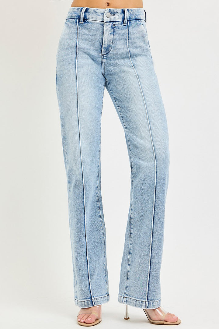 LIGHT Pin tuck high rise straight leg jeans with tummy control