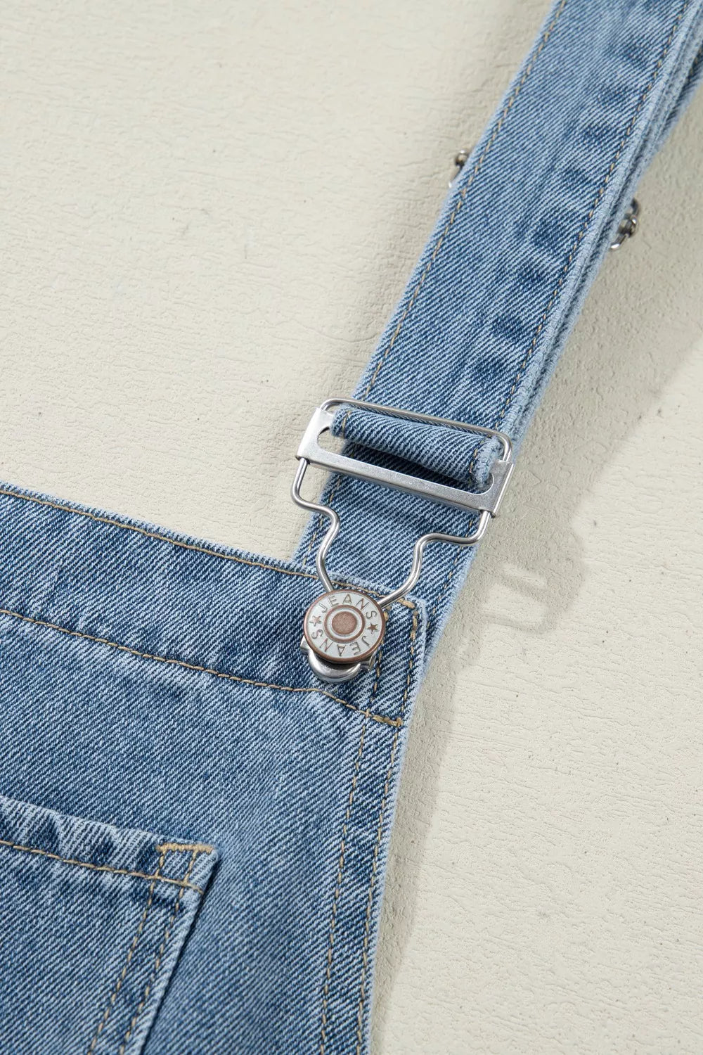 Pleated wide-leg denim overall jumpsuit with bib pocket