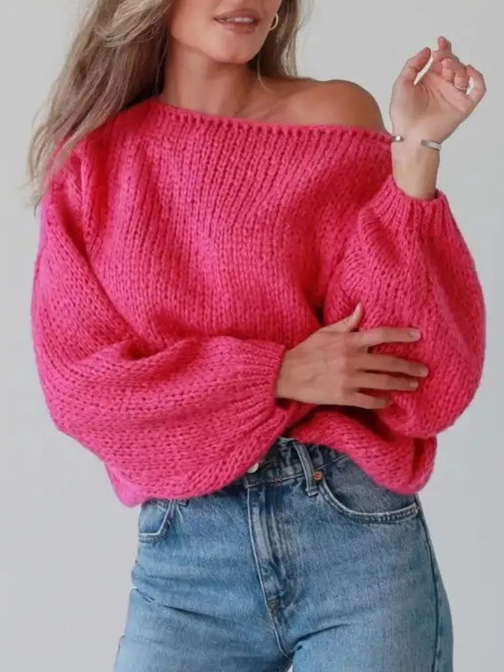 Hot Pink Oversized chunky knit boat neck sweater