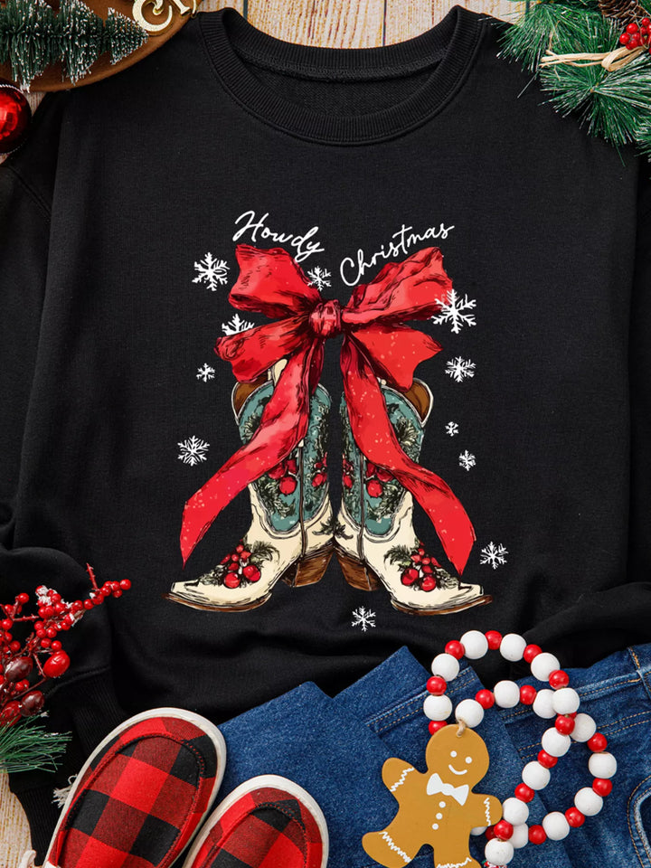 Howdy Christmas western boots graphic crewneck sweatshirt