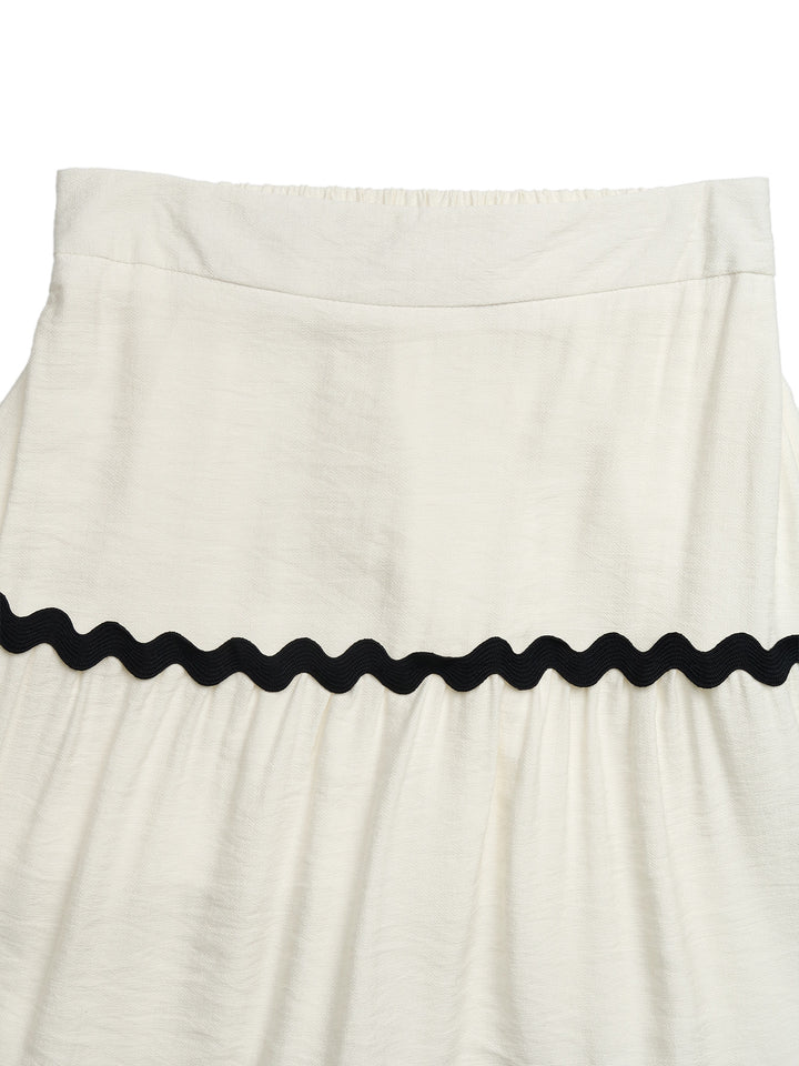 High-waist tiered midi skirt with ric-rac trim