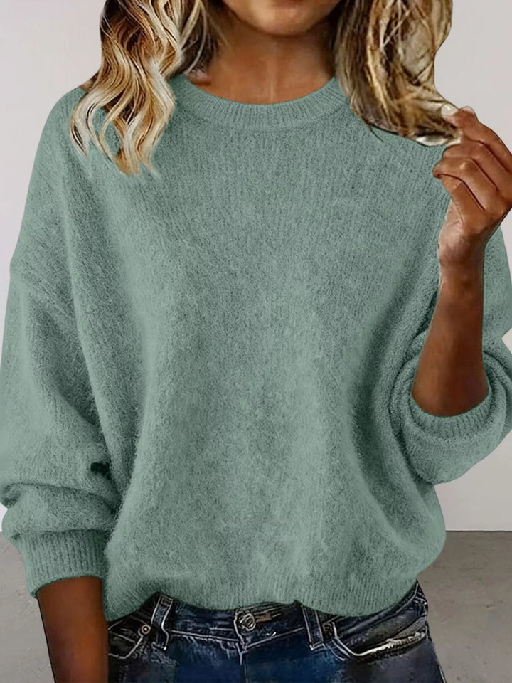 Light Green Dropped-shoulder crew neck knit sweater with ribbed trim