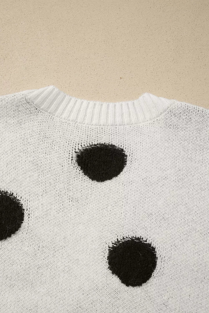 Fuzzy polka dot button-up knit cardigan with pockets