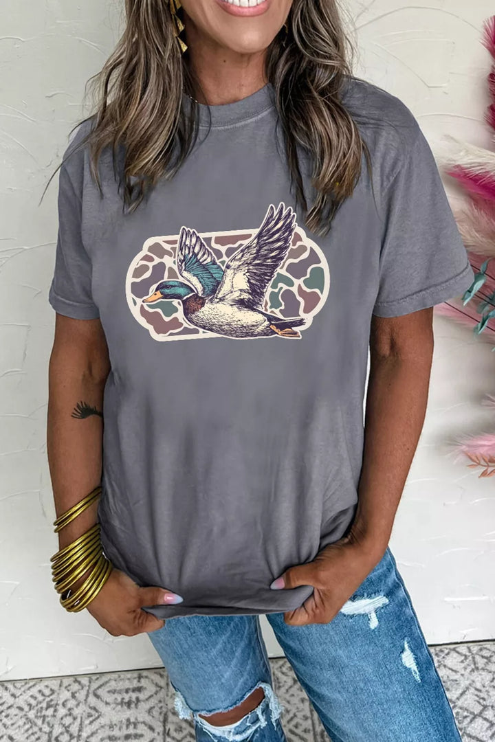 Flying mallard duck camo graphic short sleeve tee