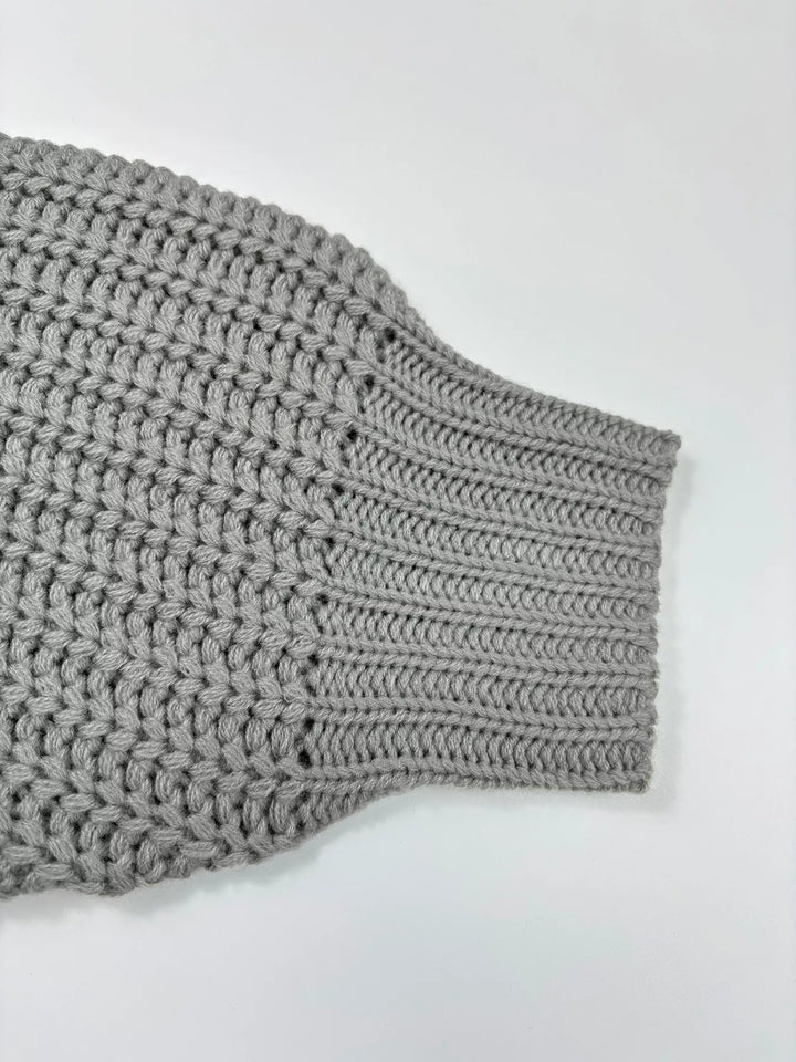 Chunky waffle knit turtleneck sweater with balloon sleeves