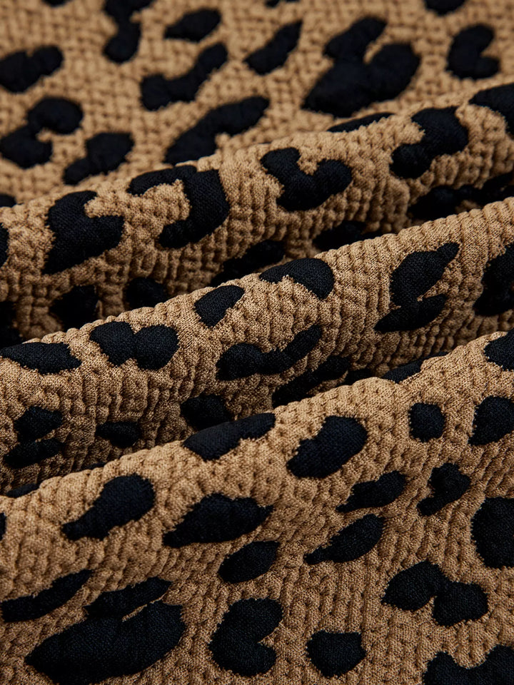 Textured leopard quarter-zip sweatshirt with pocket
