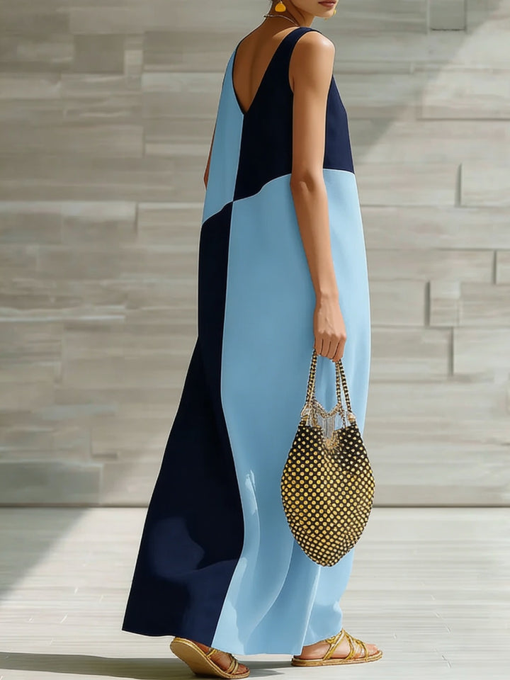 Color block sleeveless V-neck maxi dress